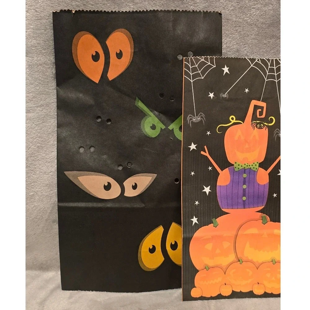 Halloween Paper Treat Bags Set Pumpkin Witch Spooky‎ Eyes 4pc